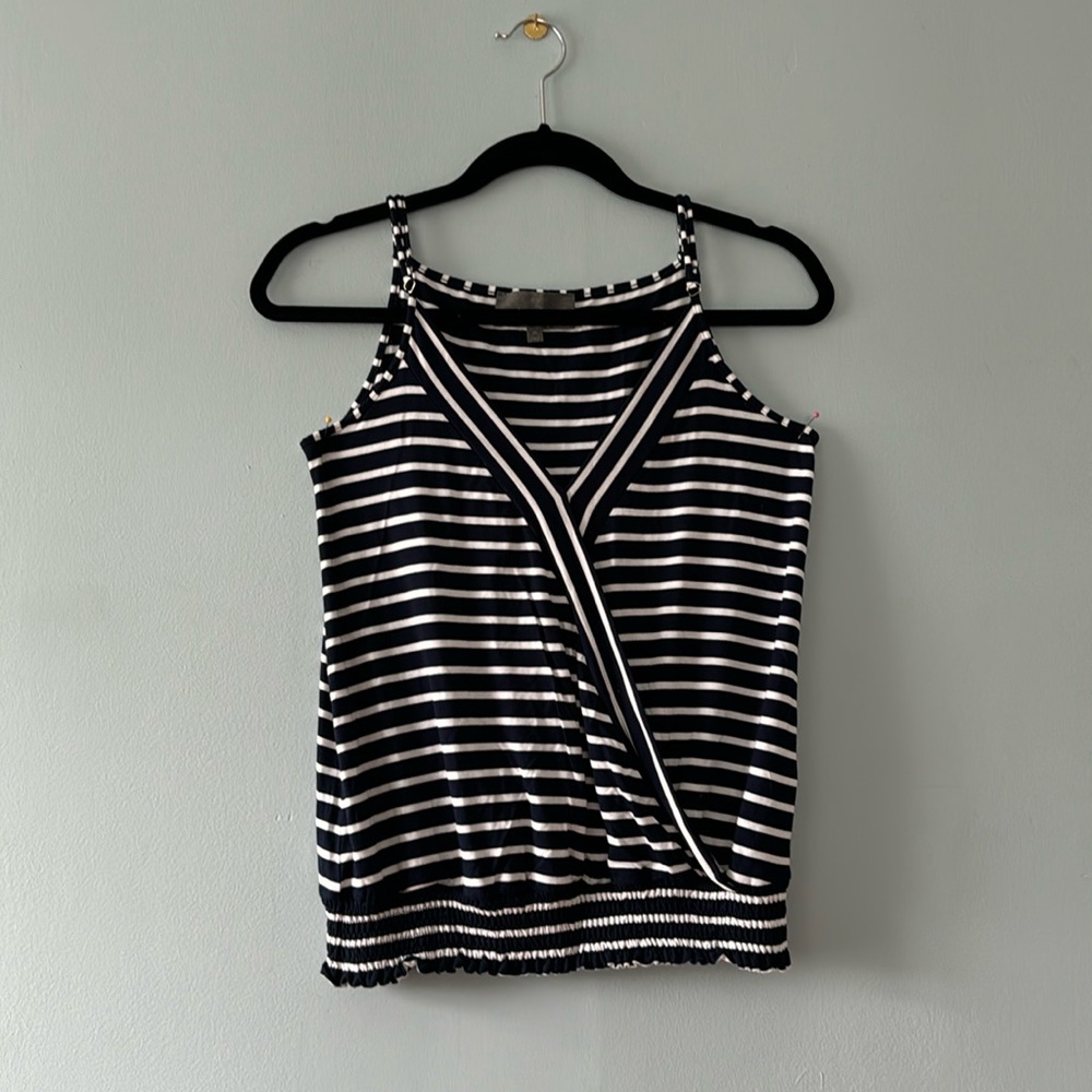 Flattering tank top. So stylish!!  Gorgeous navy and white stripe
